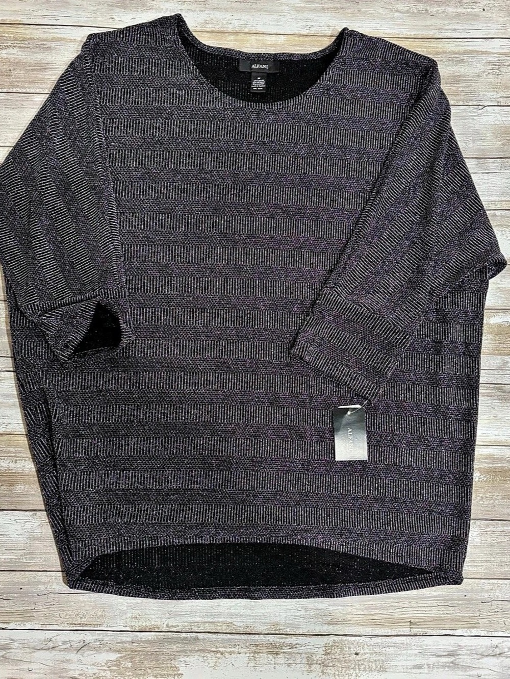 ALFANI Woman’s Metallic Geometric Black & Silver Textured Top Casual Dressy